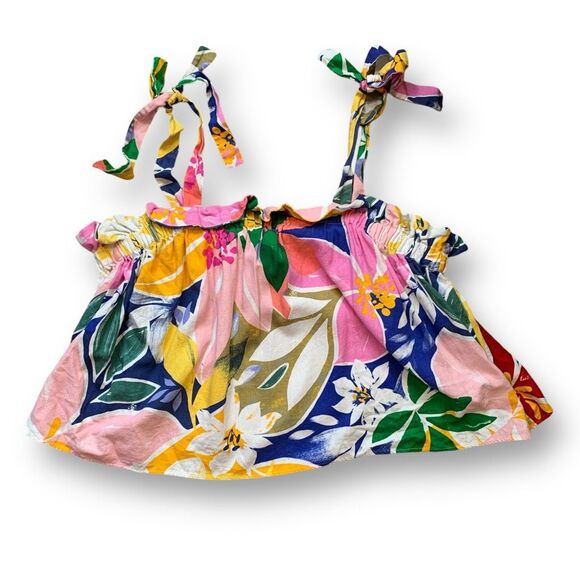 Eloquii Paradiso Print Tie Strap Crop Top Plus 22 Tropical Floral Pink Ruffled - Picture 5 of 10